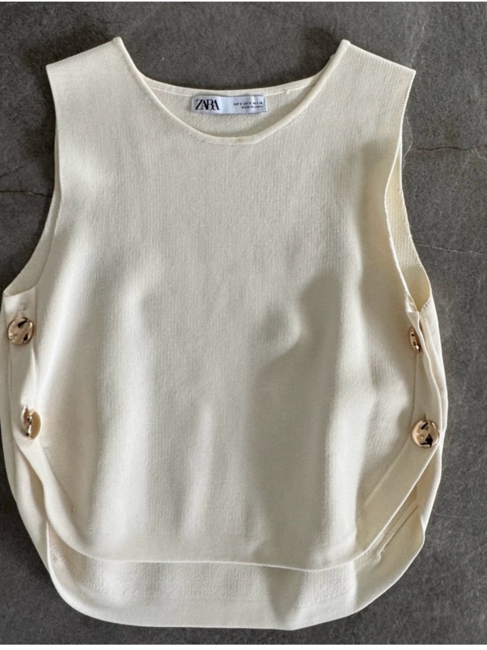 Zara Cream Button-Side Knit Tank